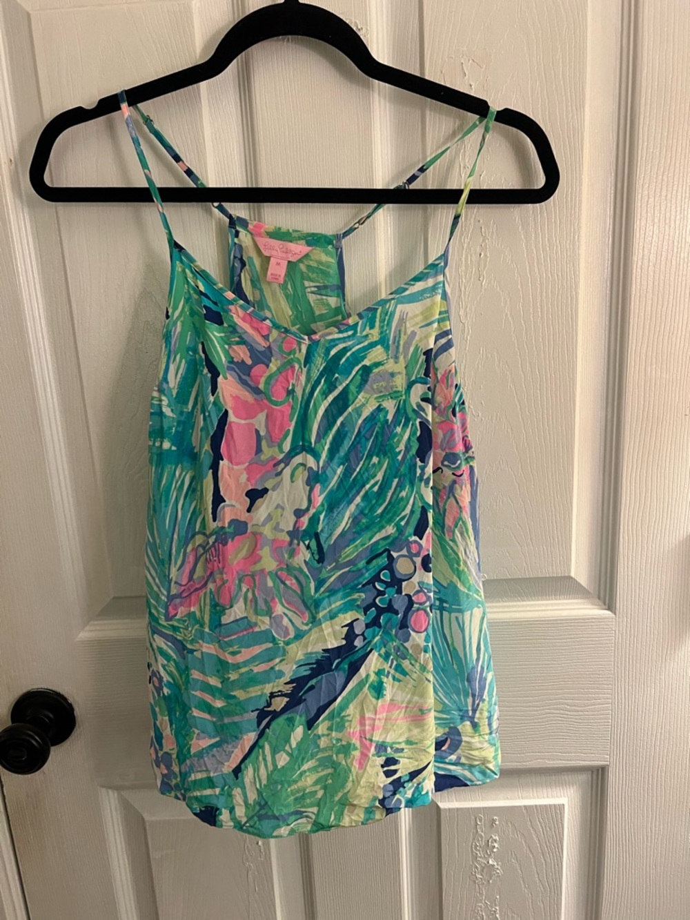 Lilly Pulitzer Pink and Green Tropical Print Camisole sz M